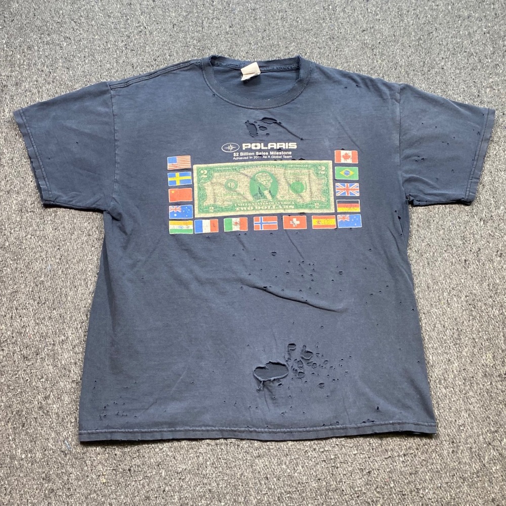 Polaris TShirt Sz XL Mens Navy Blue Distressed Thrashed Grunge Skater 2011 Promo